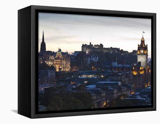 Cityscape at Dusk Looking Towards Edinburgh Castle, Edinburgh, Scotland, Uk-Amanda Hall-Framed Premier Image Canvas