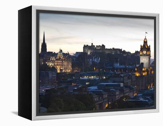 Cityscape at Dusk Looking Towards Edinburgh Castle, Edinburgh, Scotland, Uk-Amanda Hall-Framed Premier Image Canvas