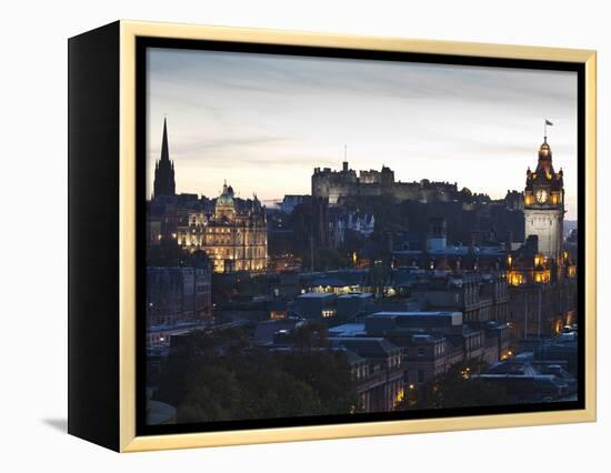 Cityscape at Dusk Looking Towards Edinburgh Castle, Edinburgh, Scotland, Uk-Amanda Hall-Framed Premier Image Canvas