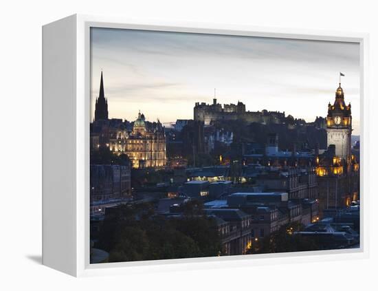 Cityscape at Dusk Looking Towards Edinburgh Castle, Edinburgh, Scotland, Uk-Amanda Hall-Framed Premier Image Canvas