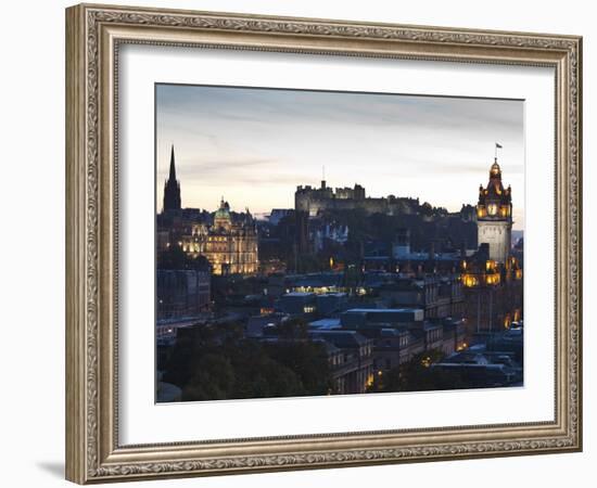 Cityscape at Dusk Looking Towards Edinburgh Castle, Edinburgh, Scotland, Uk-Amanda Hall-Framed Photographic Print