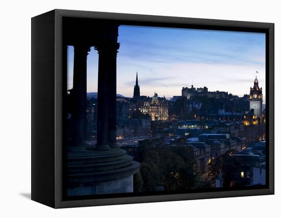 Cityscape at Dusk Looking Towards Edinburgh Castle, Edinburgh, Scotland, Uk-Amanda Hall-Framed Premier Image Canvas