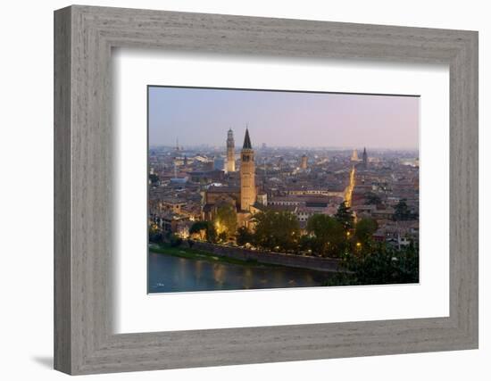 Cityscape at dusk seen from Castel San Pietro, Verona, Veneto, Italy, Europe-Nando Machado-Framed Photographic Print