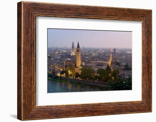 Cityscape at dusk seen from Castel San Pietro, Verona, Veneto, Italy, Europe-Nando Machado-Framed Photographic Print