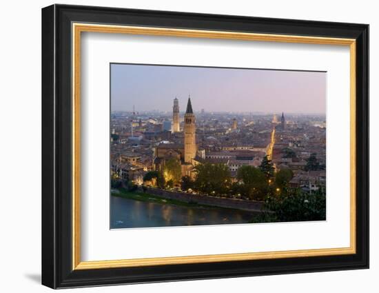 Cityscape at dusk seen from Castel San Pietro, Verona, Veneto, Italy, Europe-Nando Machado-Framed Photographic Print