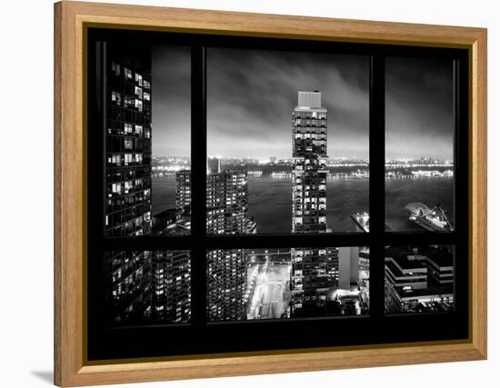 Cityscape Foggy Night in Manhattan - Hudson River View - New York City, USA-Philippe Hugonnard-Framed Premier Image Canvas