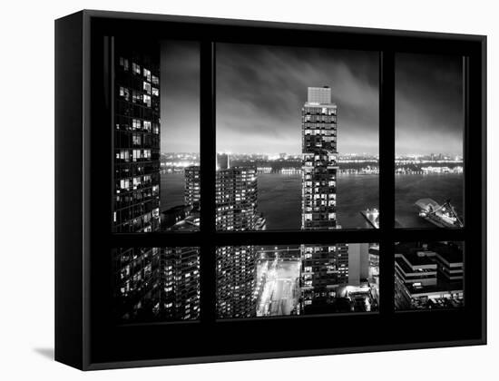 Cityscape Foggy Night in Manhattan - Hudson River View - New York City, USA-Philippe Hugonnard-Framed Premier Image Canvas