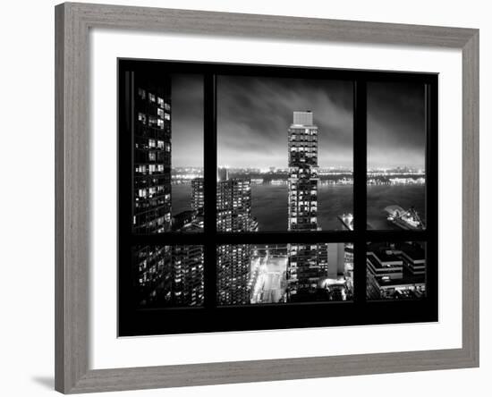 Cityscape Foggy Night in Manhattan - Hudson River View - New York City, USA-Philippe Hugonnard-Framed Photographic Print