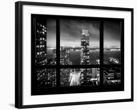 Cityscape Foggy Night in Manhattan - Hudson River View - New York City, USA-Philippe Hugonnard-Framed Photographic Print