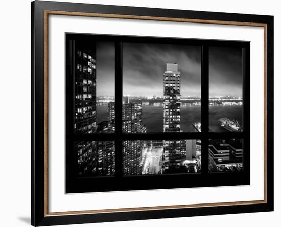 Cityscape Foggy Night in Manhattan - Hudson River View - New York City, USA-Philippe Hugonnard-Framed Photographic Print