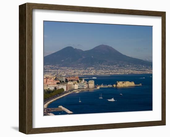 Cityscape Including Castel Dell Ovo and Mount Vesuvius, Naples, Campania, Italy, Europe-Charles Bowman-Framed Photographic Print