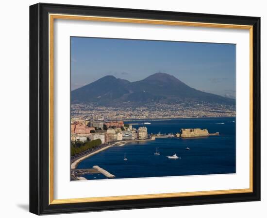 Cityscape Including Castel Dell Ovo and Mount Vesuvius, Naples, Campania, Italy, Europe-Charles Bowman-Framed Photographic Print