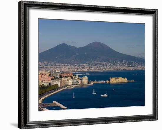 Cityscape Including Castel Dell Ovo and Mount Vesuvius, Naples, Campania, Italy, Europe-Charles Bowman-Framed Photographic Print