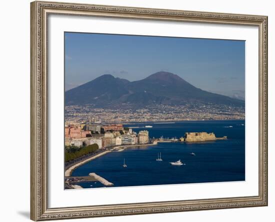 Cityscape Including Castel Dell Ovo and Mount Vesuvius, Naples, Campania, Italy, Europe-Charles Bowman-Framed Photographic Print