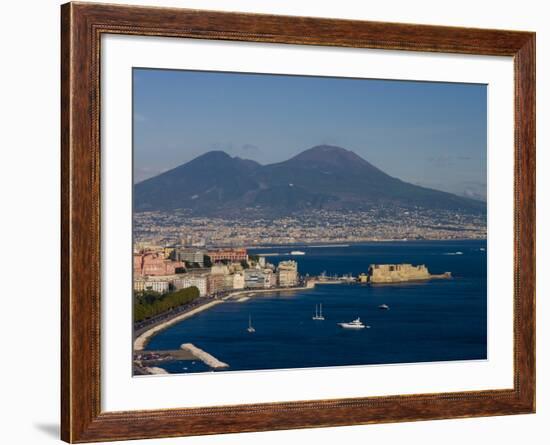 Cityscape Including Castel Dell Ovo and Mount Vesuvius, Naples, Campania, Italy, Europe-Charles Bowman-Framed Photographic Print