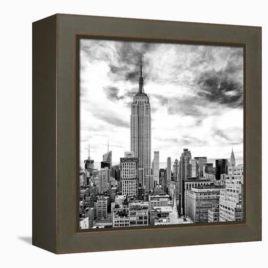 Cityscape Manhattan, Black and White Photography, Empire State Building, Urban Landscape, New York-Philippe Hugonnard-Framed Stretched Canvas