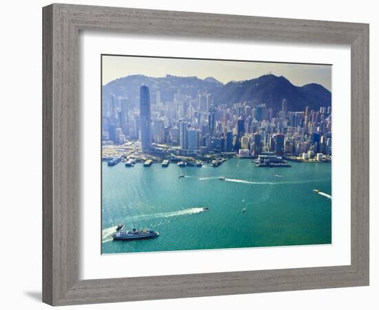 Cityscape of Central, Hong Kong's Main Financial District, Hong Kong Island, and Victoria Harbour, -Amanda Hall-Framed Photographic Print