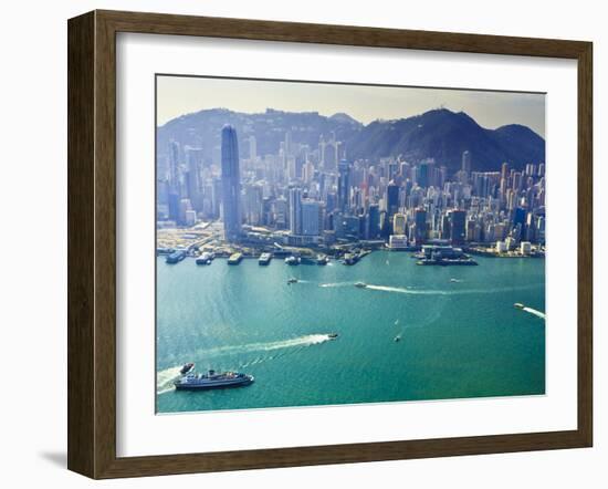 Cityscape of Central, Hong Kong's Main Financial District, Hong Kong Island, and Victoria Harbour, -Amanda Hall-Framed Photographic Print