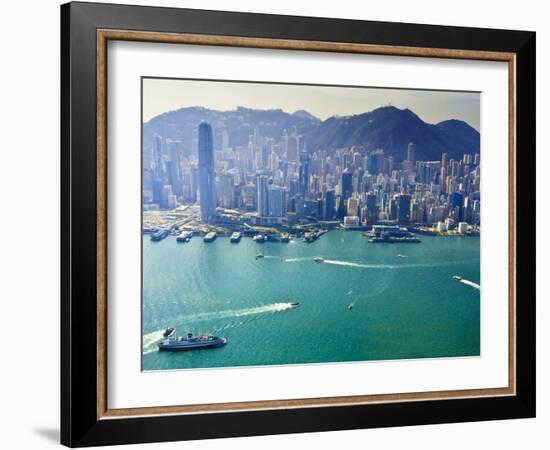 Cityscape of Central, Hong Kong's Main Financial District, Hong Kong Island, and Victoria Harbour, -Amanda Hall-Framed Photographic Print