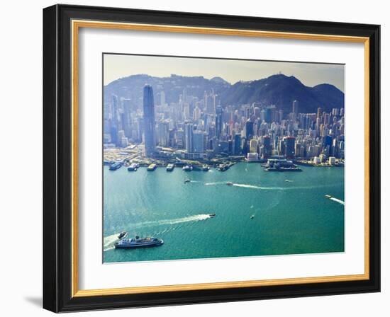 Cityscape of Central, Hong Kong's Main Financial District, Hong Kong Island, and Victoria Harbour, -Amanda Hall-Framed Photographic Print