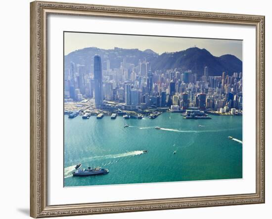 Cityscape of Central, Hong Kong's Main Financial District, Hong Kong Island, and Victoria Harbour, -Amanda Hall-Framed Photographic Print