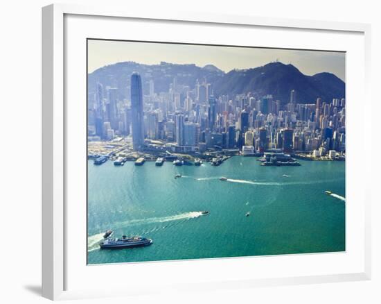 Cityscape of Central, Hong Kong's Main Financial District, Hong Kong Island, and Victoria Harbour, -Amanda Hall-Framed Photographic Print