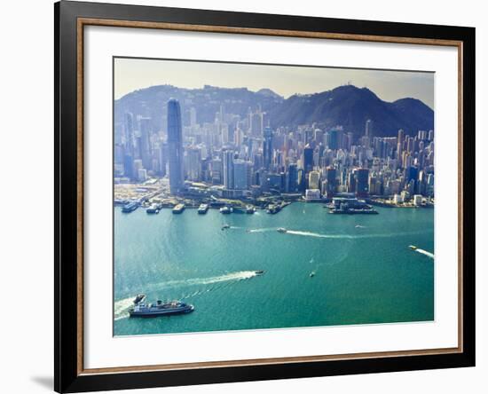 Cityscape of Central, Hong Kong's Main Financial District, Hong Kong Island, and Victoria Harbour, -Amanda Hall-Framed Photographic Print