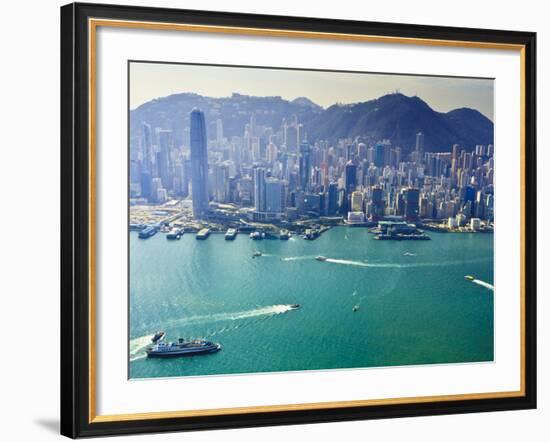 Cityscape of Central, Hong Kong's Main Financial District, Hong Kong Island, and Victoria Harbour, -Amanda Hall-Framed Photographic Print