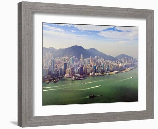 Cityscape of Hong Kong Island and Victoria Harbour, Hong Kong, China, Asia-Amanda Hall-Framed Photographic Print