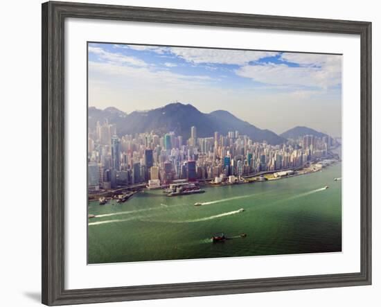 Cityscape of Hong Kong Island and Victoria Harbour, Hong Kong, China, Asia-Amanda Hall-Framed Photographic Print