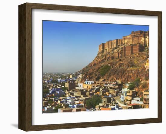 Cityscape of the Blue City with Meherangarh, Majestic Fort, Jodhpur, Rajasthan, India-Keren Su-Framed Photographic Print