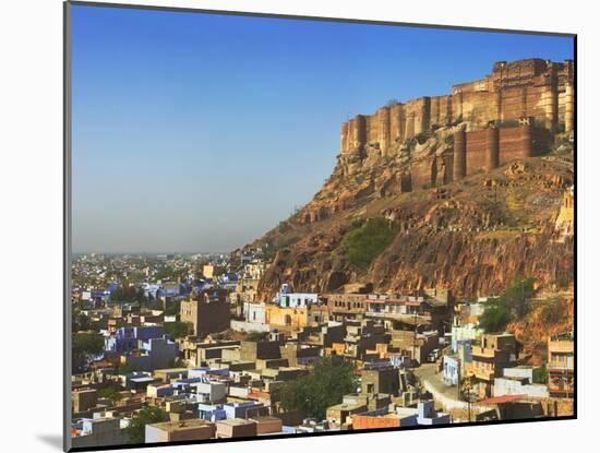 Cityscape of the Blue City with Meherangarh, Majestic Fort, Jodhpur, Rajasthan, India-Keren Su-Mounted Photographic Print