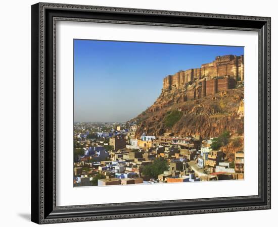 Cityscape of the Blue City with Meherangarh, Majestic Fort, Jodhpur, Rajasthan, India-Keren Su-Framed Photographic Print