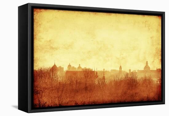 Cityscape of Vilnius at Sunset.Grunge and Retro Style.-Elenamiv-Framed Premier Image Canvas