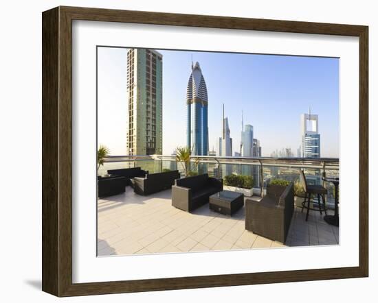 Cityscape Seen From Rooftop Bar, Sheikh Zayed Road, Dubai, United Arab Emirates, Middle East-Amanda Hall-Framed Photographic Print