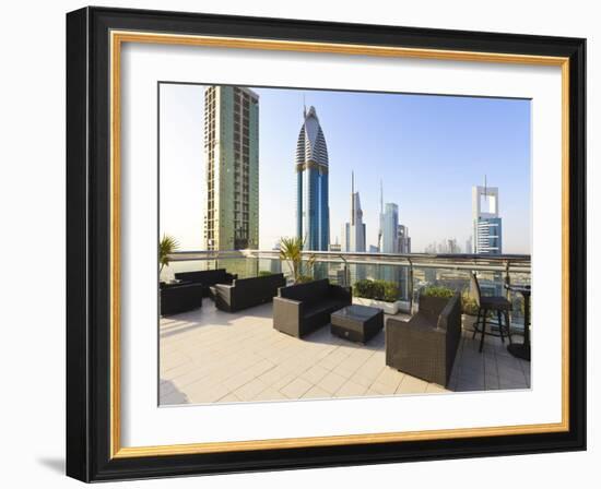 Cityscape Seen From Rooftop Bar, Sheikh Zayed Road, Dubai, United Arab Emirates, Middle East-Amanda Hall-Framed Photographic Print