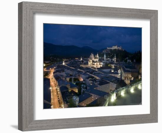 Cityscape Showing Schloss Hohensalzburg, Dusk, Saltzburg, Austria-Charles Bowman-Framed Photographic Print