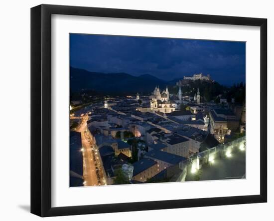 Cityscape Showing Schloss Hohensalzburg, Dusk, Saltzburg, Austria-Charles Bowman-Framed Photographic Print