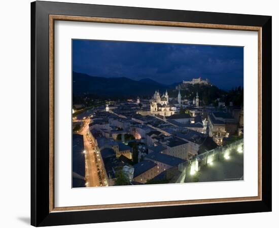 Cityscape Showing Schloss Hohensalzburg, Dusk, Saltzburg, Austria-Charles Bowman-Framed Photographic Print