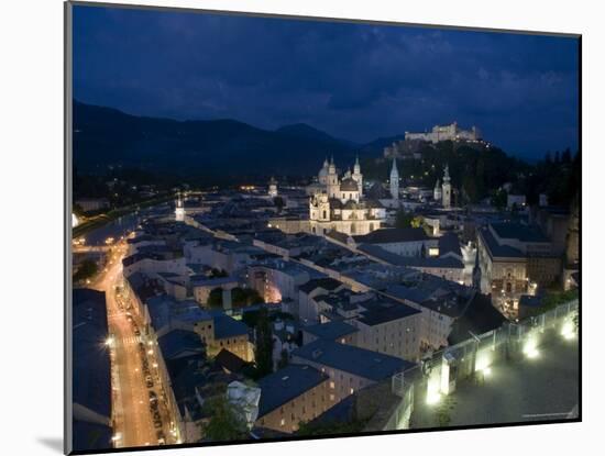 Cityscape Showing Schloss Hohensalzburg, Dusk, Saltzburg, Austria-Charles Bowman-Mounted Photographic Print