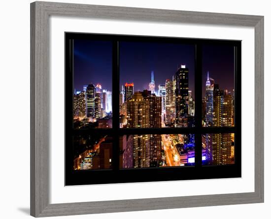 Cityscape Times Square and 42nd Street with the Empire State Building by Night-Philippe Hugonnard-Framed Photographic Print