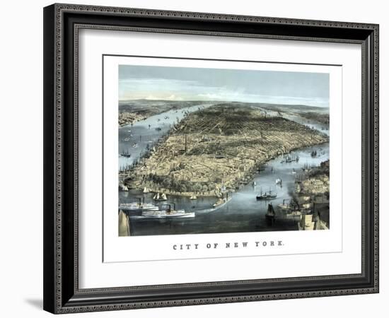 Cityscape View of New York City, Circa 1850-Stocktrek Images-Framed Art Print