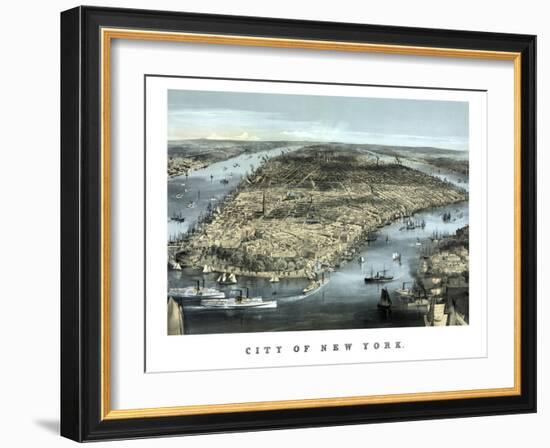 Cityscape View of New York City, Circa 1850-Stocktrek Images-Framed Art Print