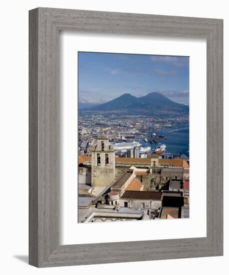 Cityscape With Certosa Di San Martino and Mount Vesuvius , Naples, Campania, Italy, Europe-Charles Bowman-Framed Photographic Print