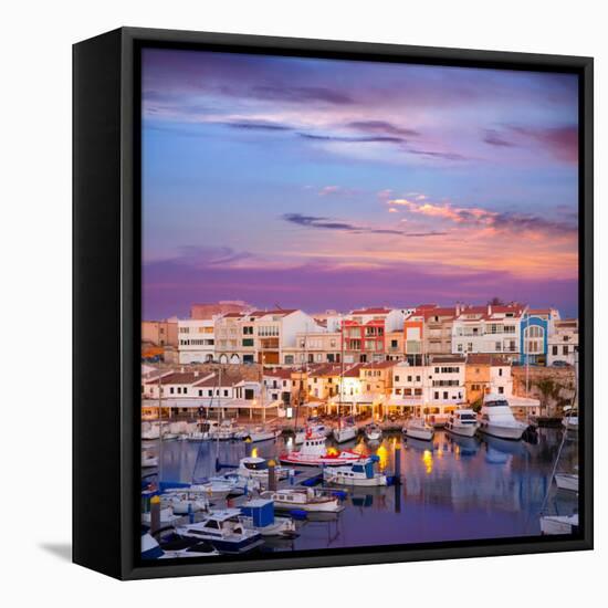 Ciutadella Menorca Marina Port Sunset with Boats and Streetlights in Balearic Islands-holbox-Framed Premier Image Canvas