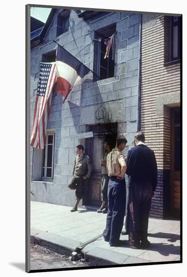 Civil Affairs Building in La Haye Du Puit Decorated with American and French Flags, France, 1944-Frank Scherschel-Mounted Photographic Print