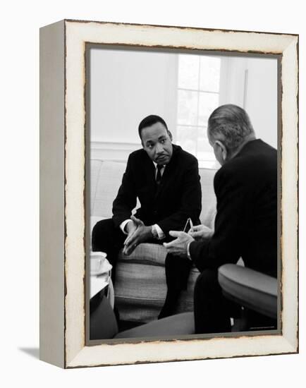 Civil Right Leader Dr. Martin Luther King Speaking with President Lyndon Johnson-Stan Wayman-Framed Premier Image Canvas