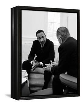 Civil Right Leader Dr. Martin Luther King Speaking with President Lyndon Johnson-Stan Wayman-Framed Premier Image Canvas