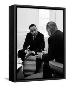 Civil Right Leader Dr. Martin Luther King Speaking with President Lyndon Johnson-Stan Wayman-Framed Premier Image Canvas