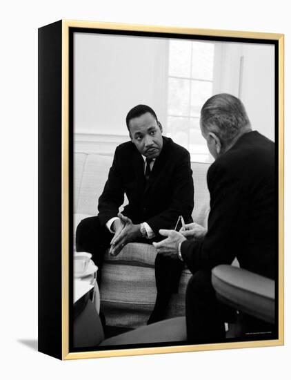 Civil Right Leader Dr. Martin Luther King Speaking with President Lyndon Johnson-Stan Wayman-Framed Premier Image Canvas